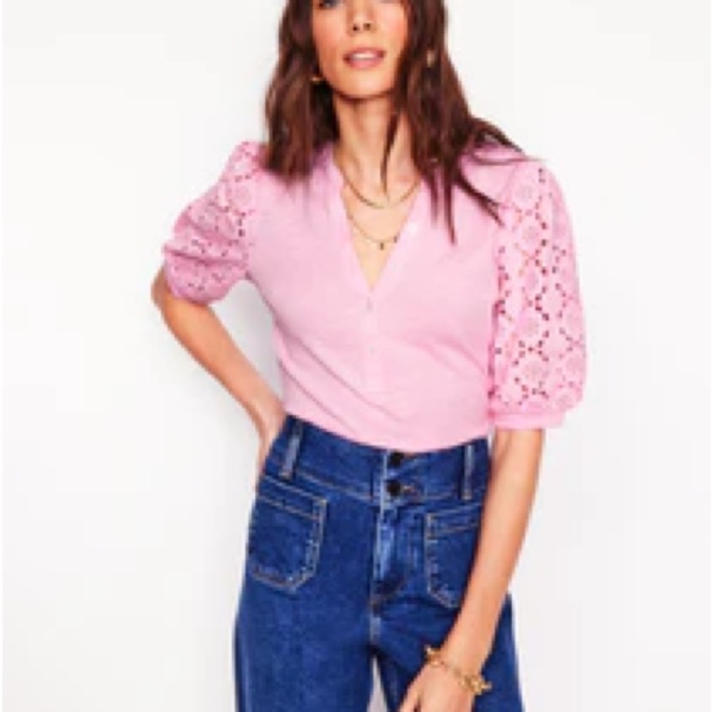 Boden Eden Puff Sleeve Henley Top